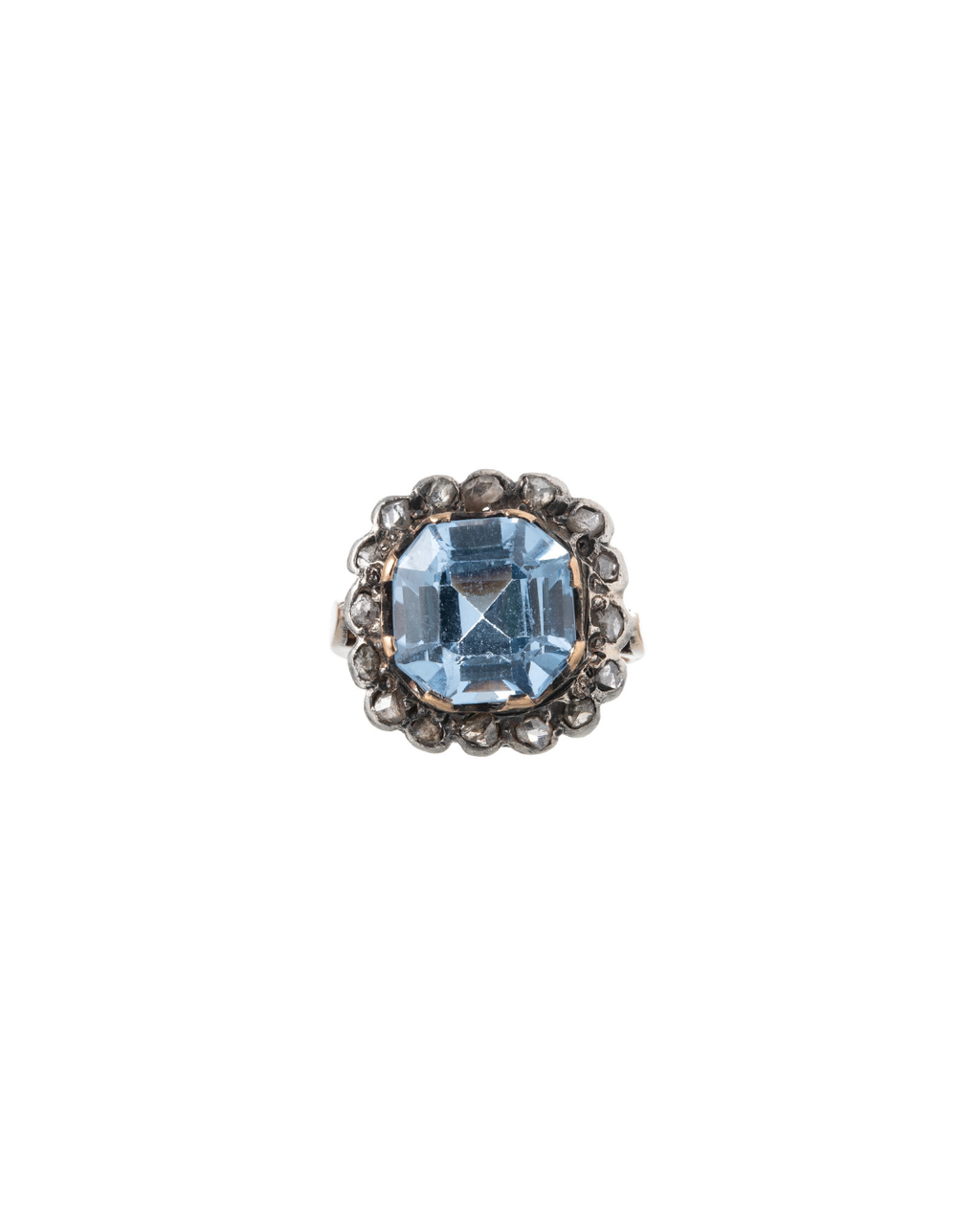 Augusta - Antique 18K Yellow Gold & Silver Blue Stone & Diamonds Cluster Ring