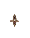 Clémentine - Antique 18K Rose Gold Diamond, Pearl & Garnet Navette Ring