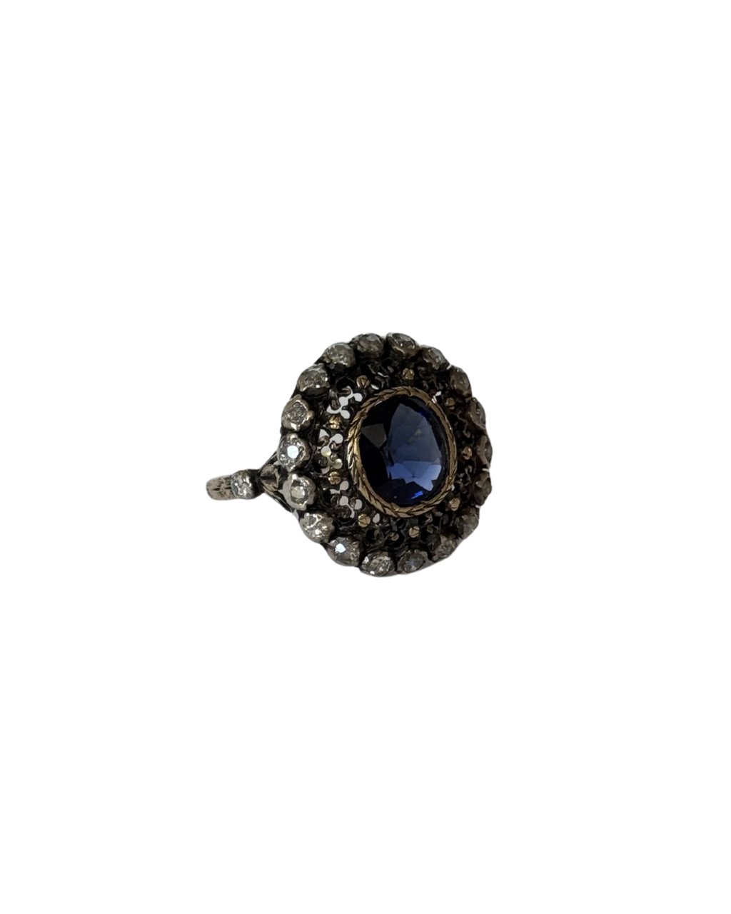 Victoria - Antique 18K Gold & Silver Sapphire Cluster Ring