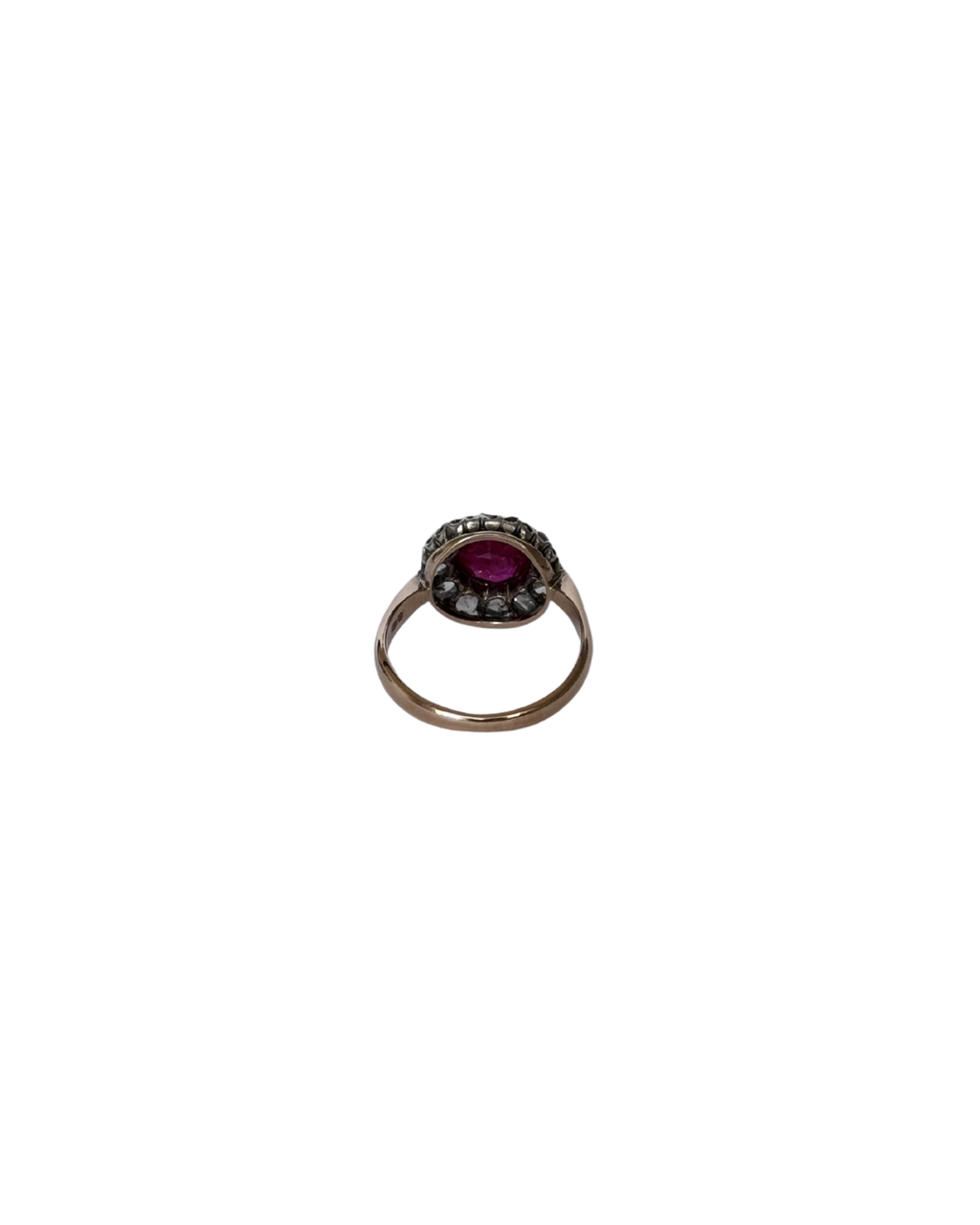 Eugénie - Antique 14K Gold & Silver Ruby & Diamond Cluster Ring