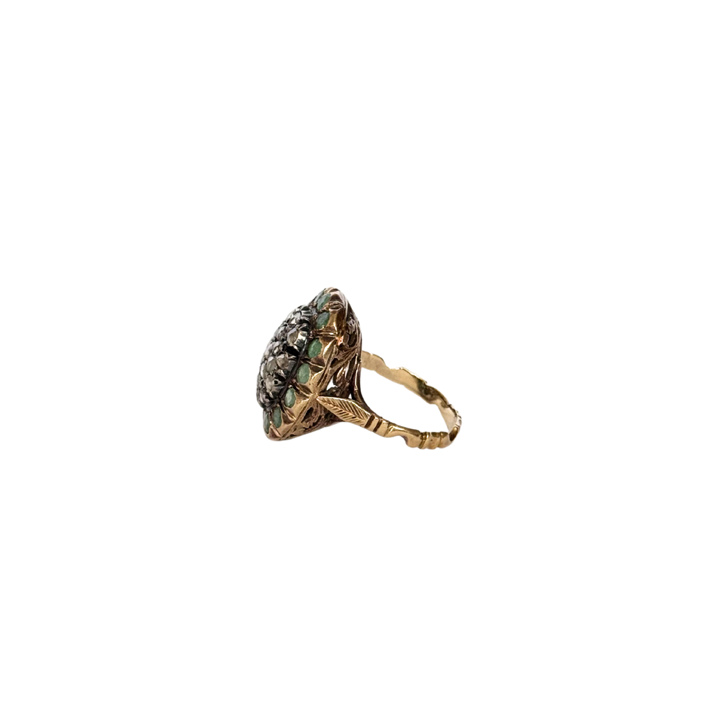 Luisa - Vintage 18K Gold & Silver Emerald & Rose-Cut Diamond Large Ring