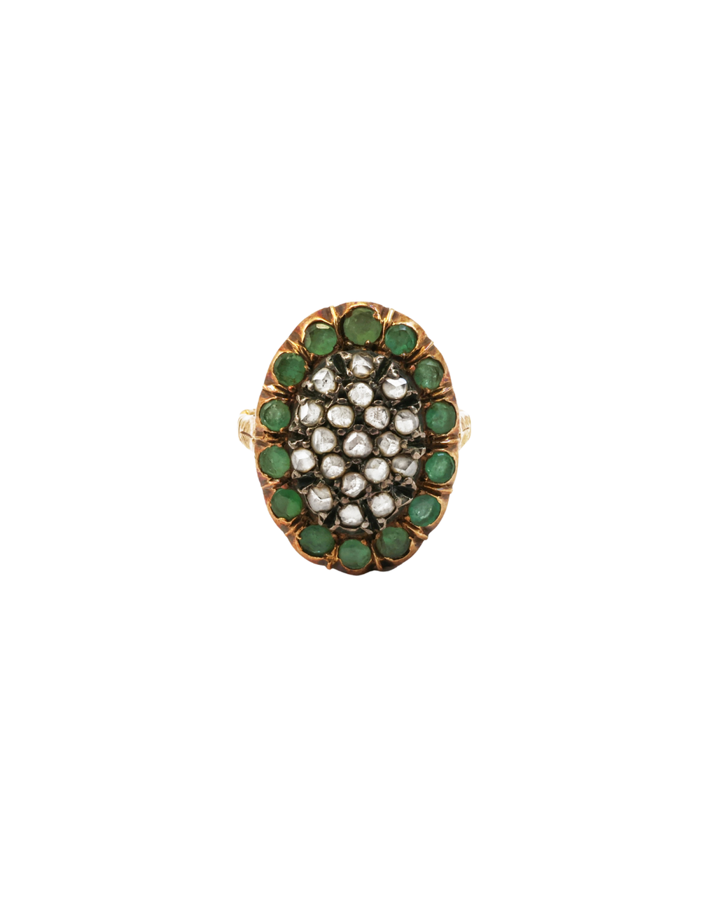 Luisa - Vintage 18K Gold & Silver Emerald & Rose-Cut Diamond Large Ring