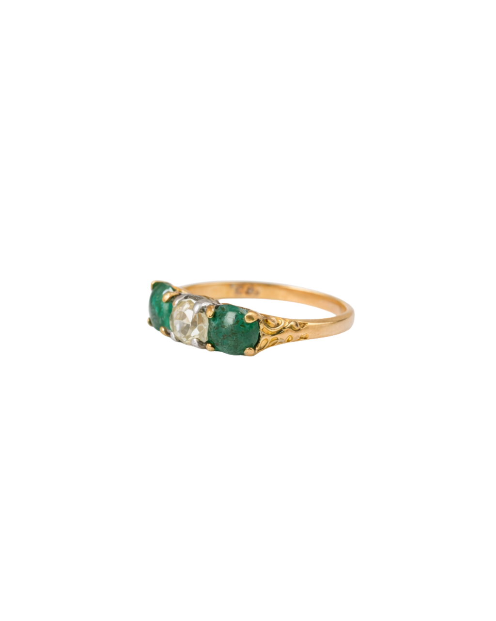 Élise - Antique 14K Yellow & White Gold Diamond & Emerald Three-Stone Ring