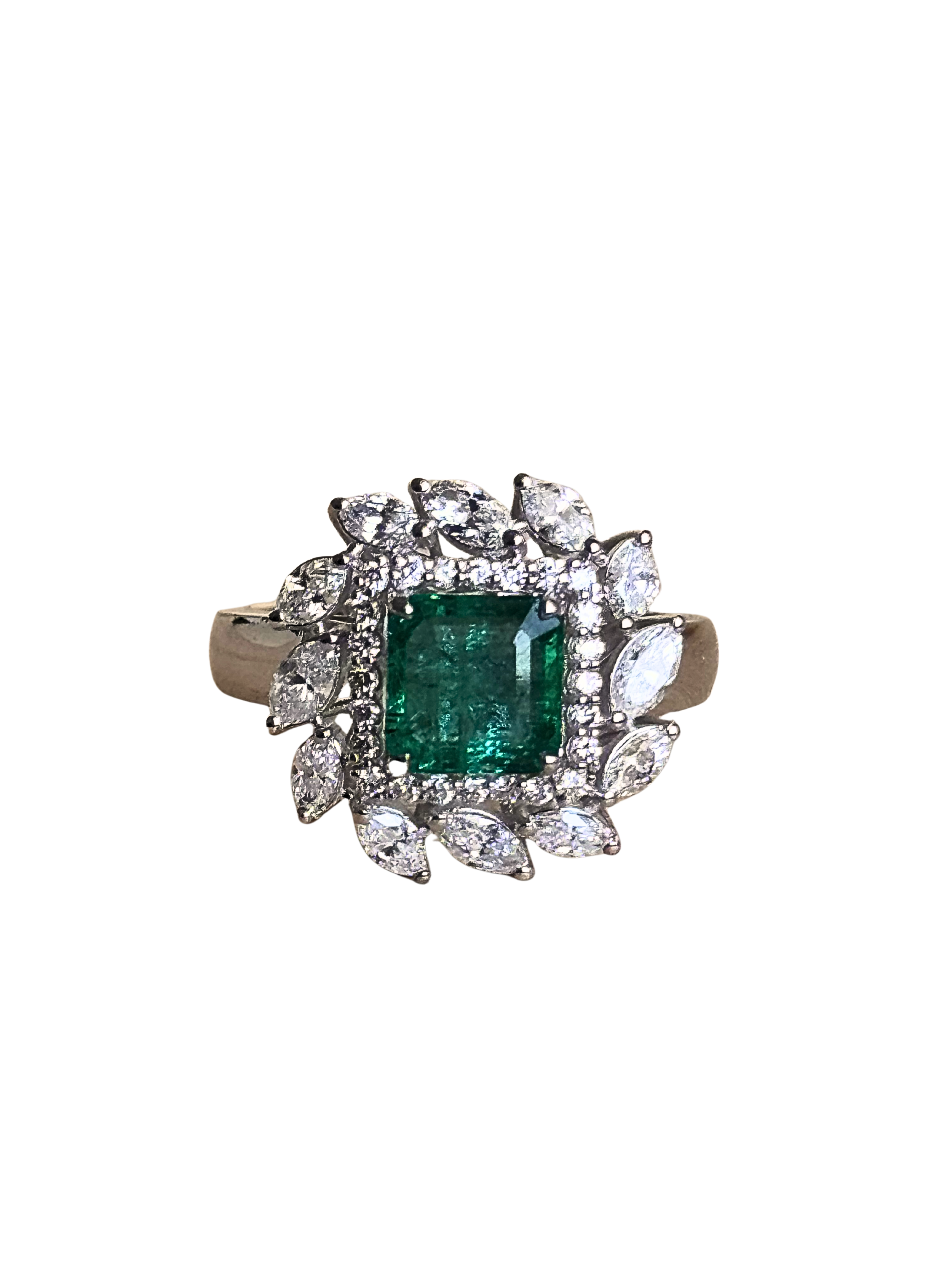Sylvie - Modern 18K White Gold Square Emerald & Diamond Double Halo Ring