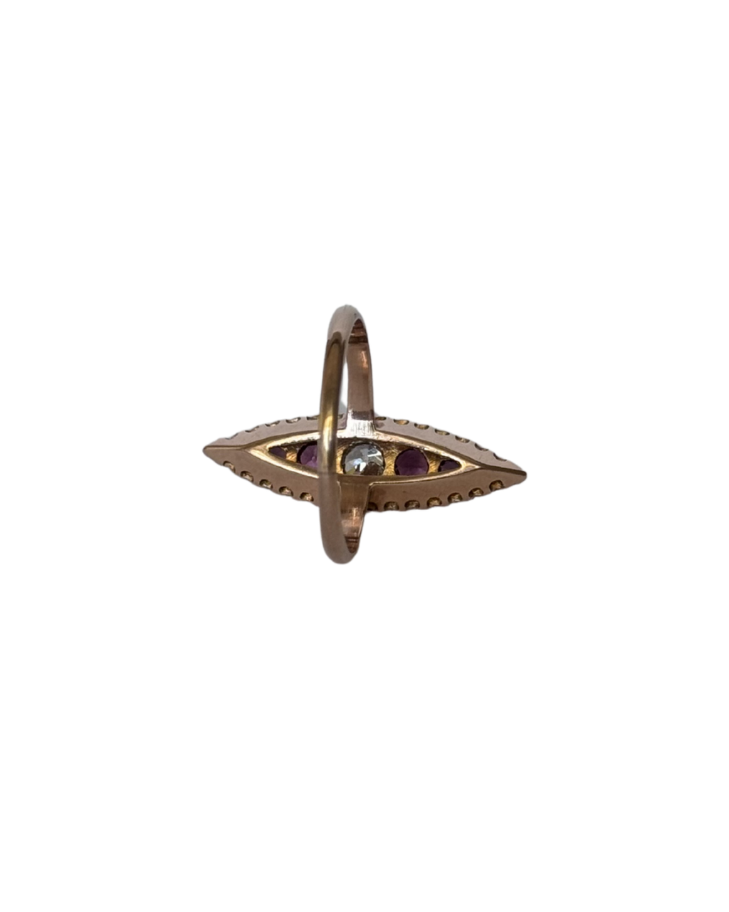 Clémentine - Antique 18K Rose Gold Diamond, Pearl & Garnet Navette Ring