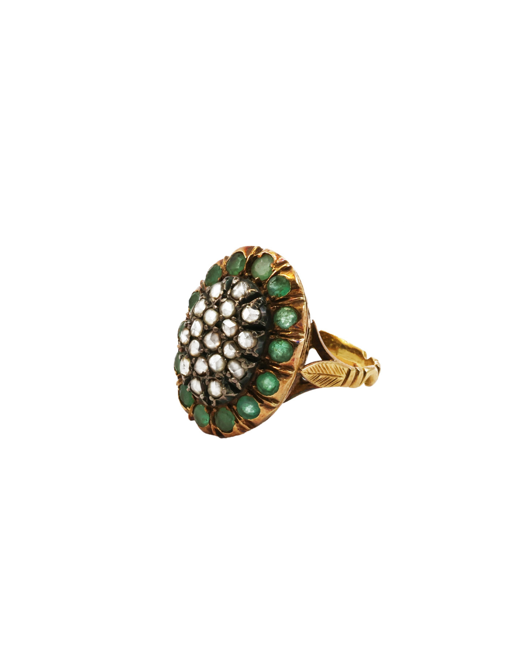 Luisa - Vintage 18K Gold & Silver Emerald & Rose-Cut Diamond Large Ring