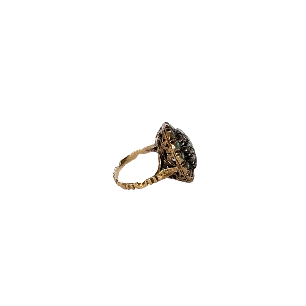 Luisa - Vintage 18K Gold & Silver Emerald & Rose-Cut Diamond Large Ring