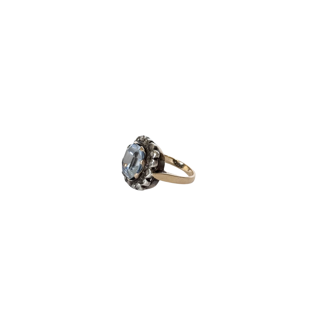 Augusta - Antique 18K Yellow Gold & Silver Blue Stone & Diamonds Cluster Ring