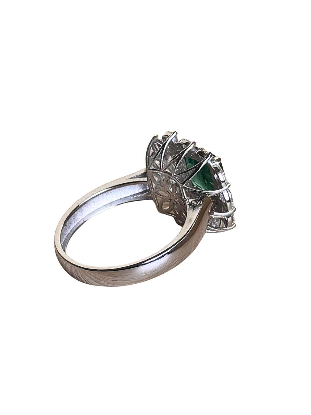Sylvie - Modern 18K White Gold Square Emerald & Diamond Double Halo Ring