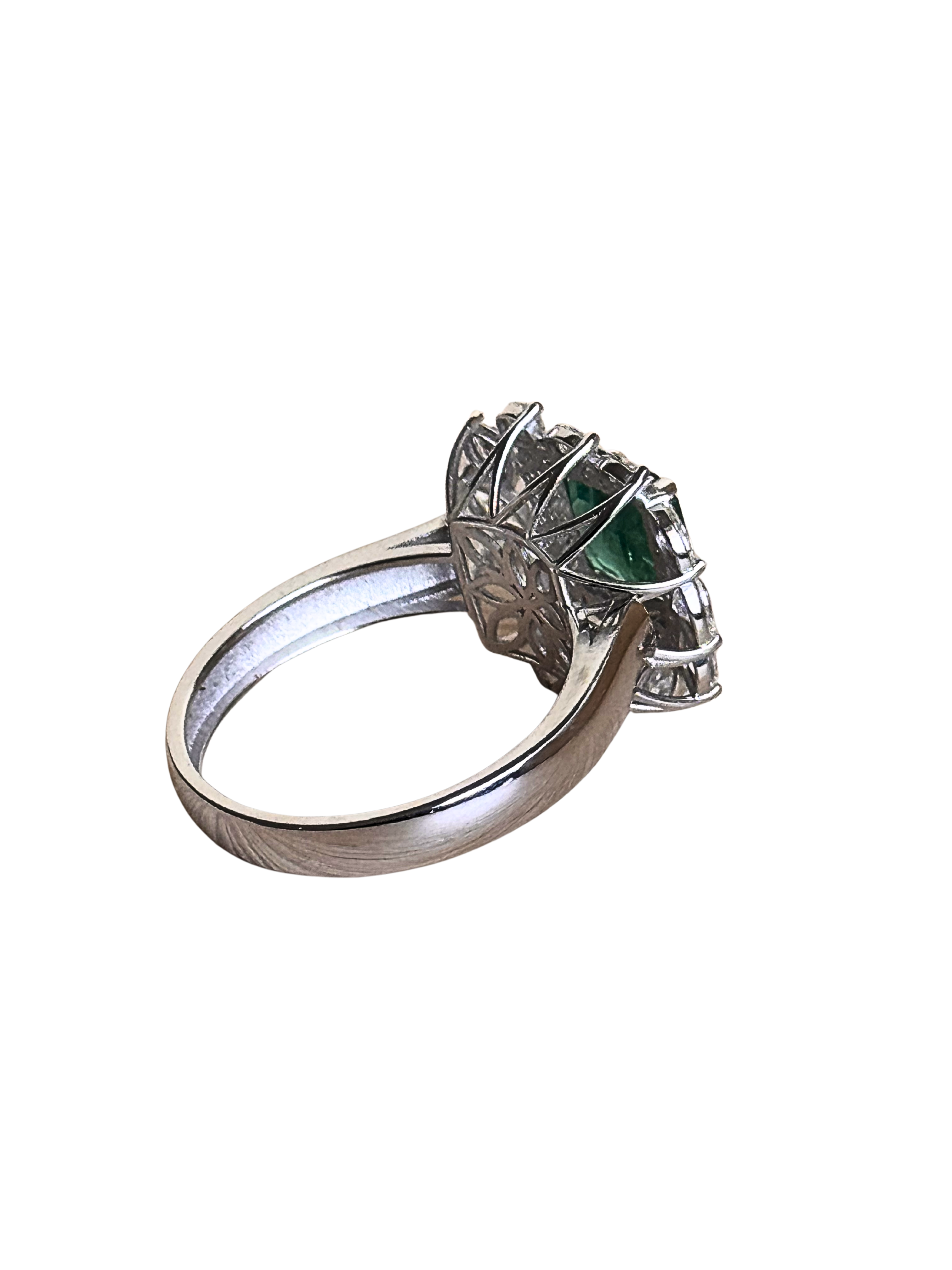 Sylvie - Modern 18K White Gold Square Emerald & Diamond Double Halo Ring