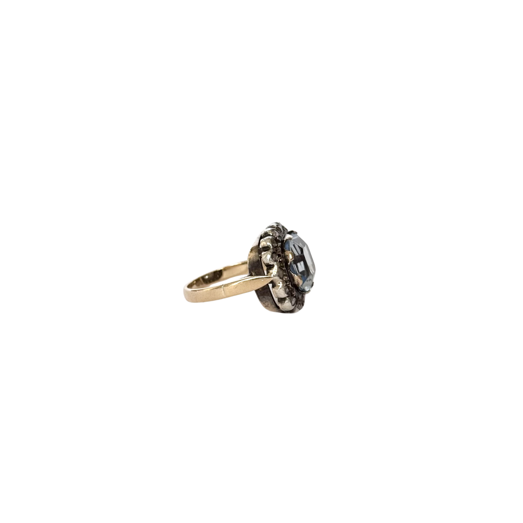 Augusta - Antique 18K Yellow Gold & Silver Blue Stone & Diamonds Cluster Ring