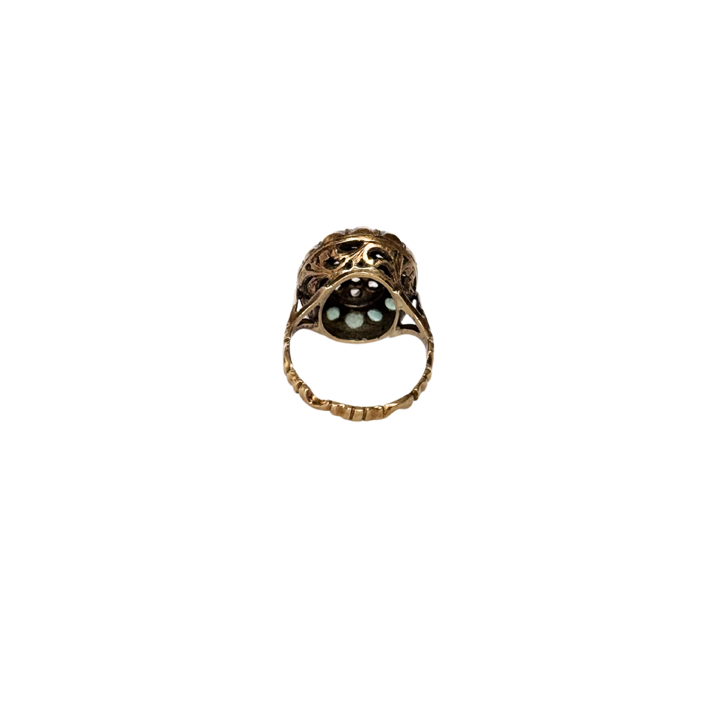 Luisa - Vintage 18K Gold & Silver Emerald & Rose-Cut Diamond Large Ring