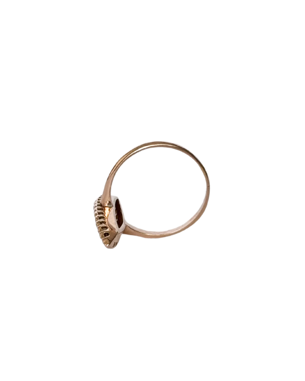 Clémentine - Antique 18K Rose Gold Diamond, Pearl & Garnet Navette Ring