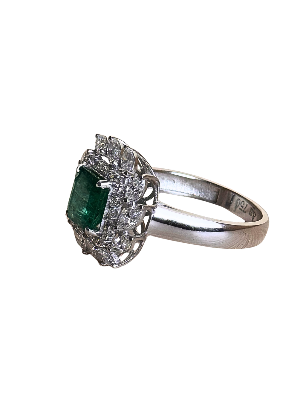 Sylvie - Modern 18K White Gold Square Emerald & Diamond Double Halo Ring