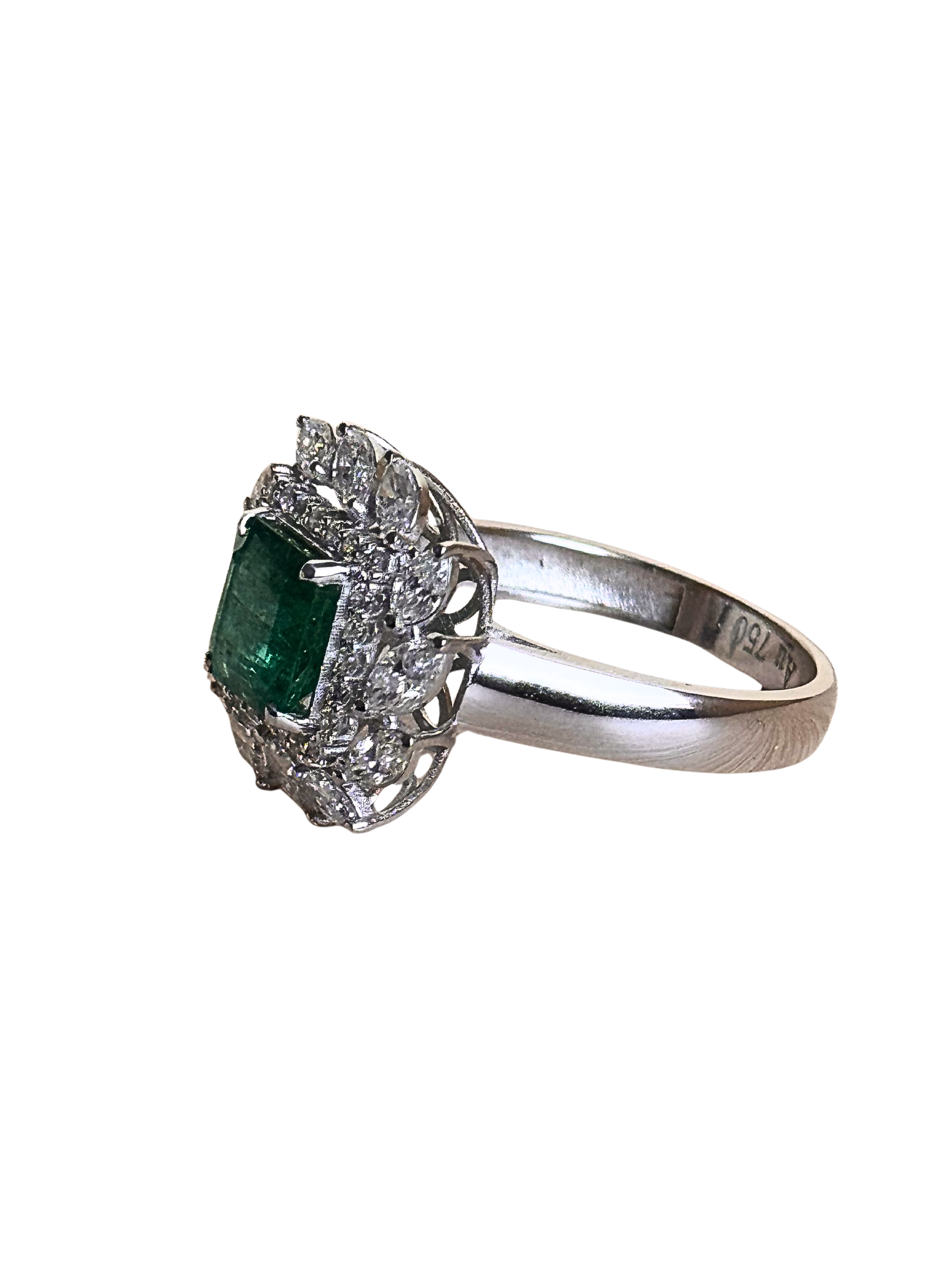 Sylvie - Modern 18K White Gold Square Emerald & Diamond Double Halo Ring