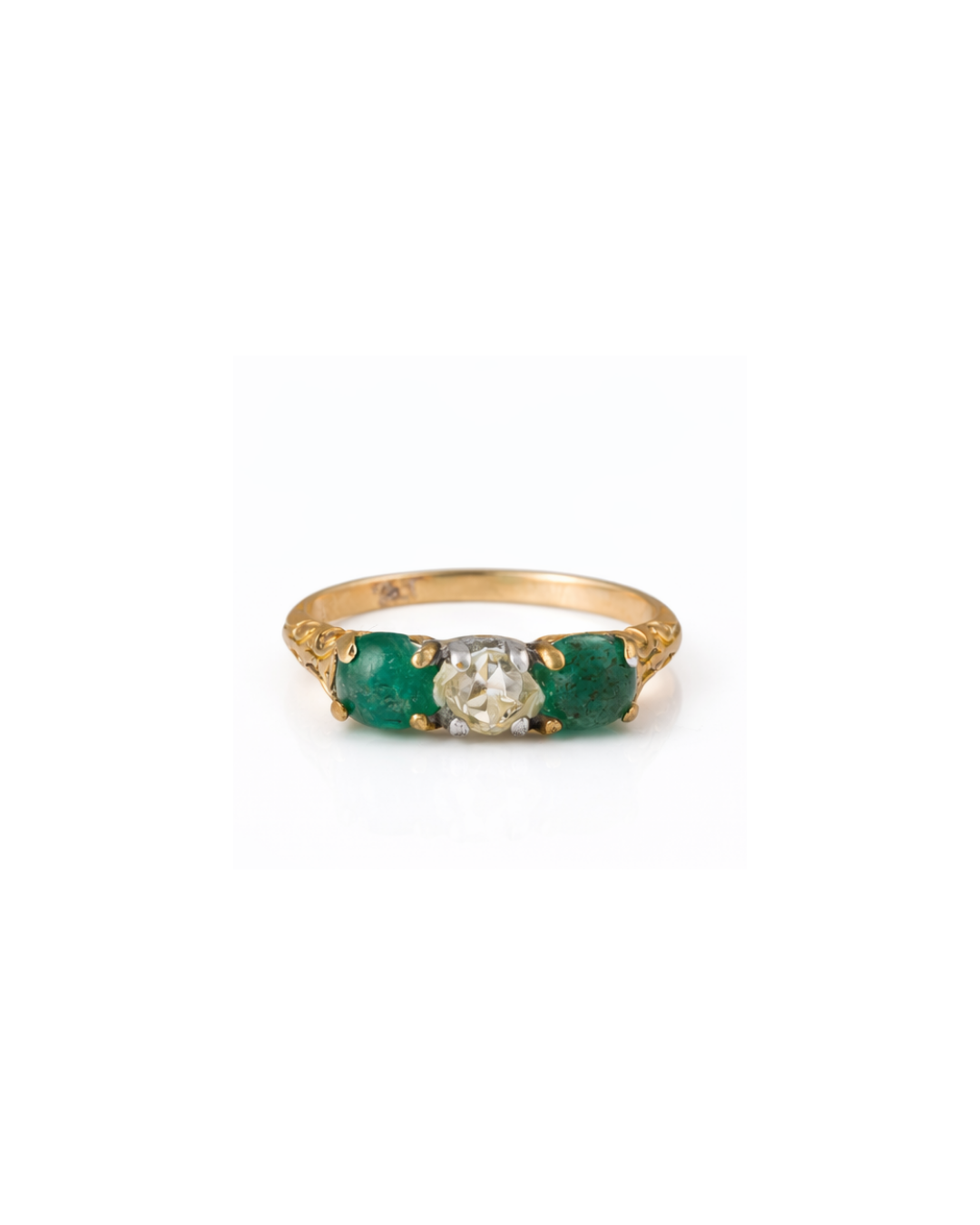 Élise - Antique 14K Yellow & White Gold Diamond & Emerald Three-Stone Ring