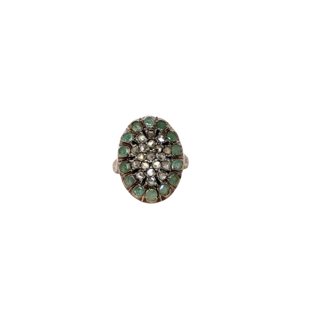 Luisa - Vintage 18K Gold & Silver Emerald & Rose-Cut Diamond Large Ring