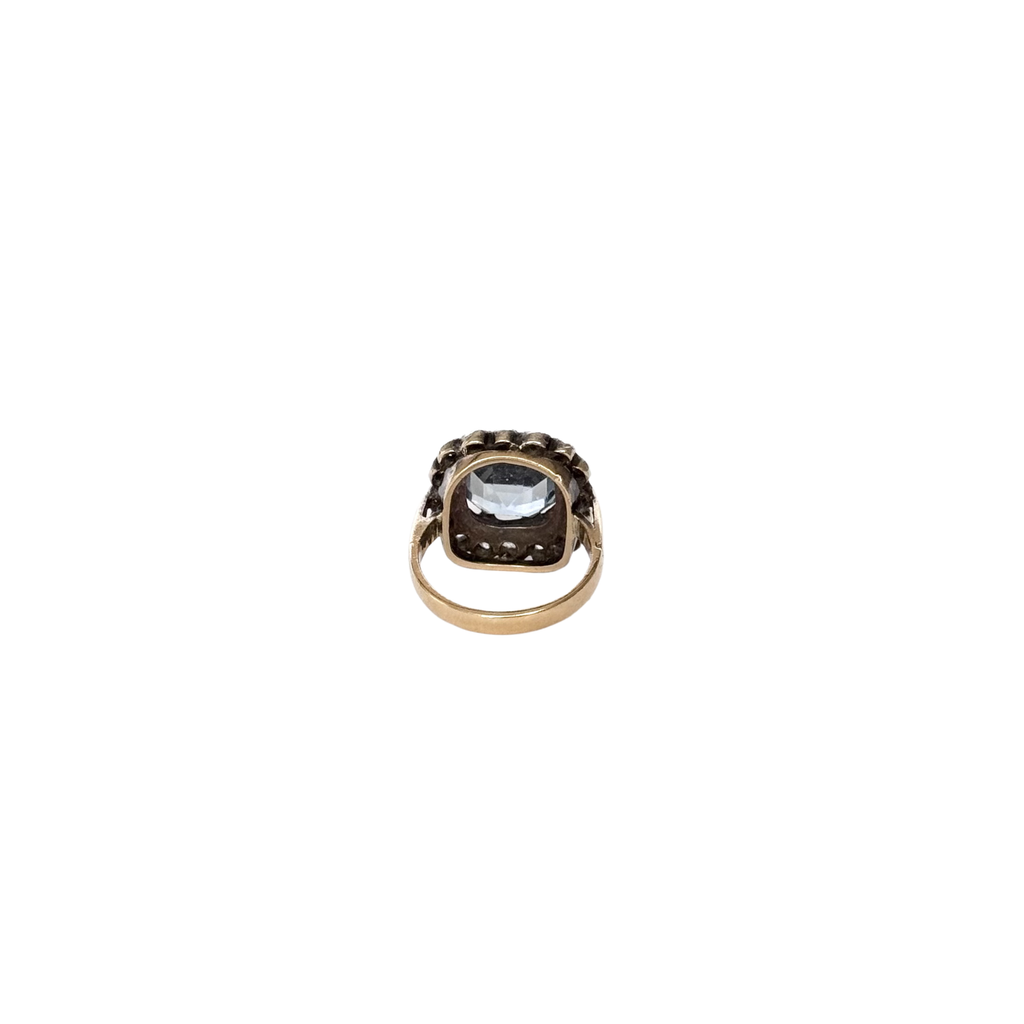 Augusta - Antique 18K Yellow Gold & Silver Blue Stone & Diamonds Cluster Ring