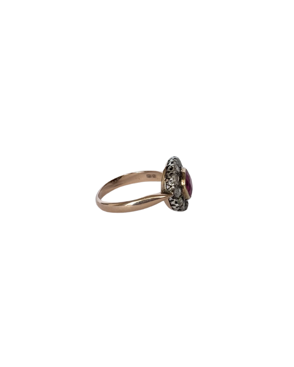 Eugénie - Antique 14K Gold & Silver Ruby & Diamond Cluster Ring