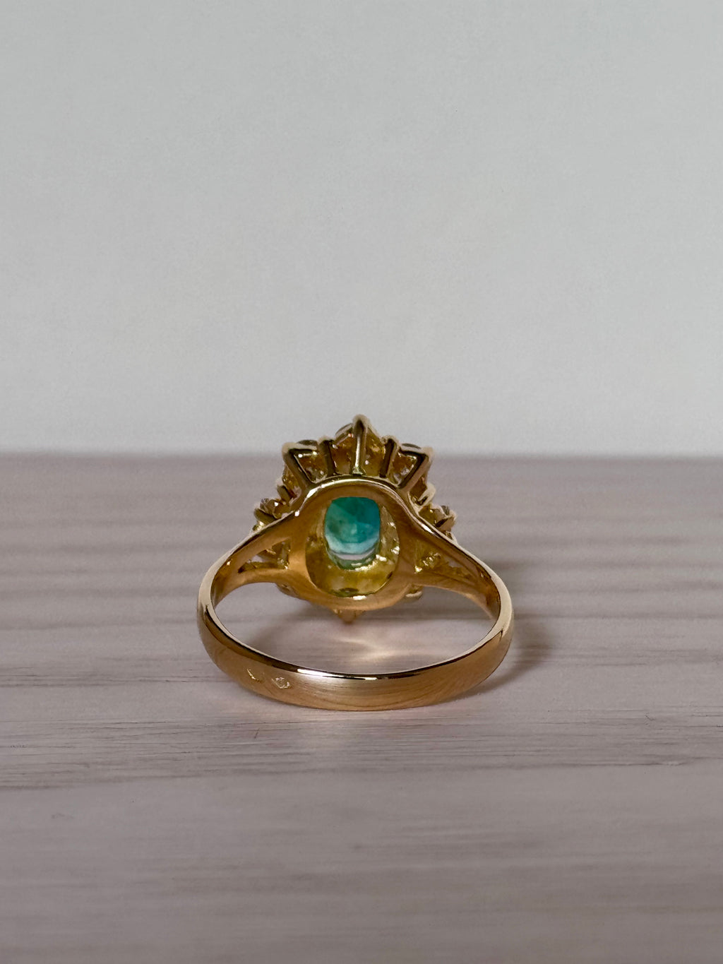Léonie - Vintage 18K Yellow Gold Oval Emerald & Diamond Cluster Ring