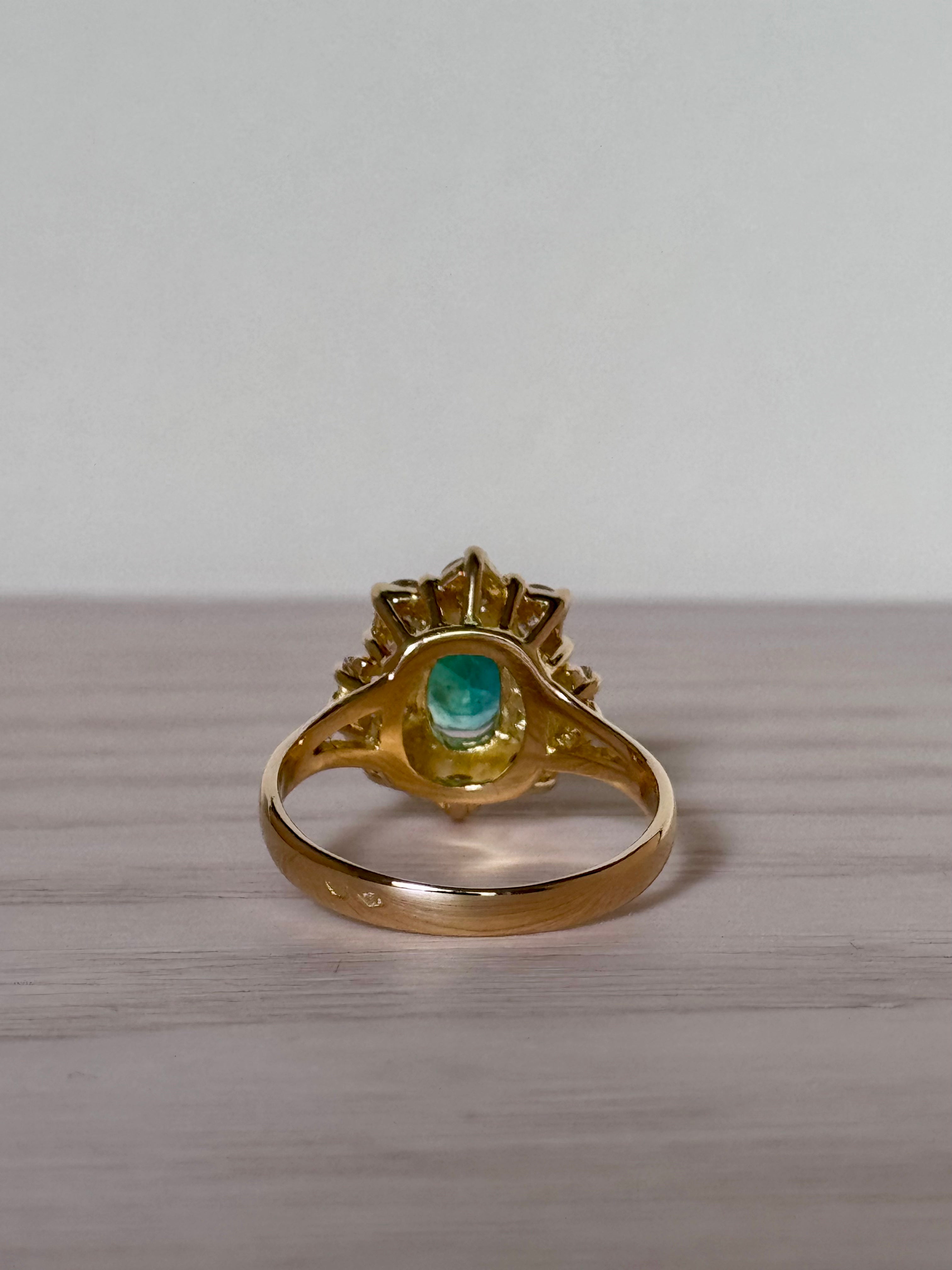 Léonie - Vintage 18K Yellow Gold Oval Emerald & Diamond Cluster Ring