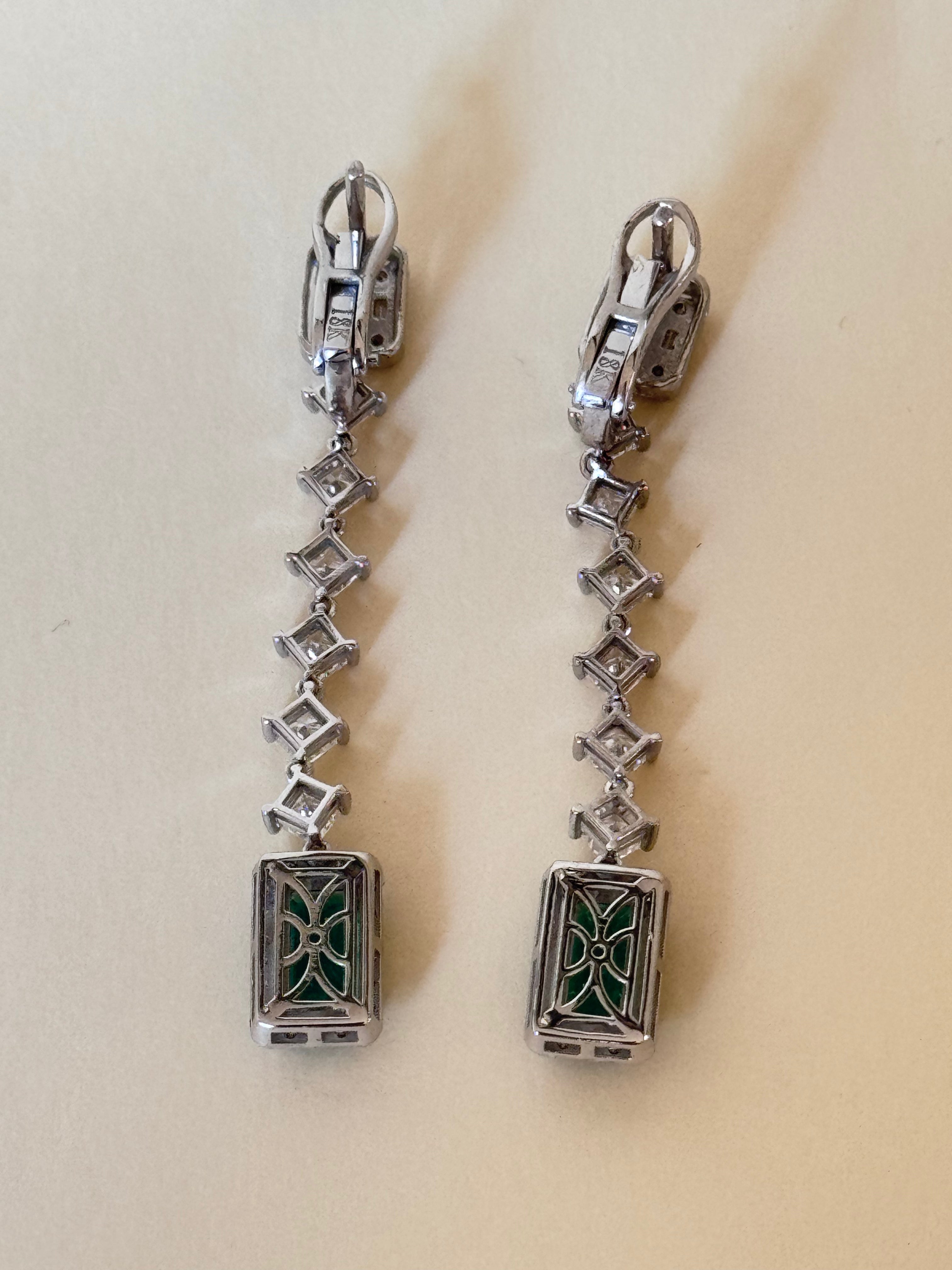 Isadora - Modern 18K White Gold Emerald & Diamond Long Drop Earrings