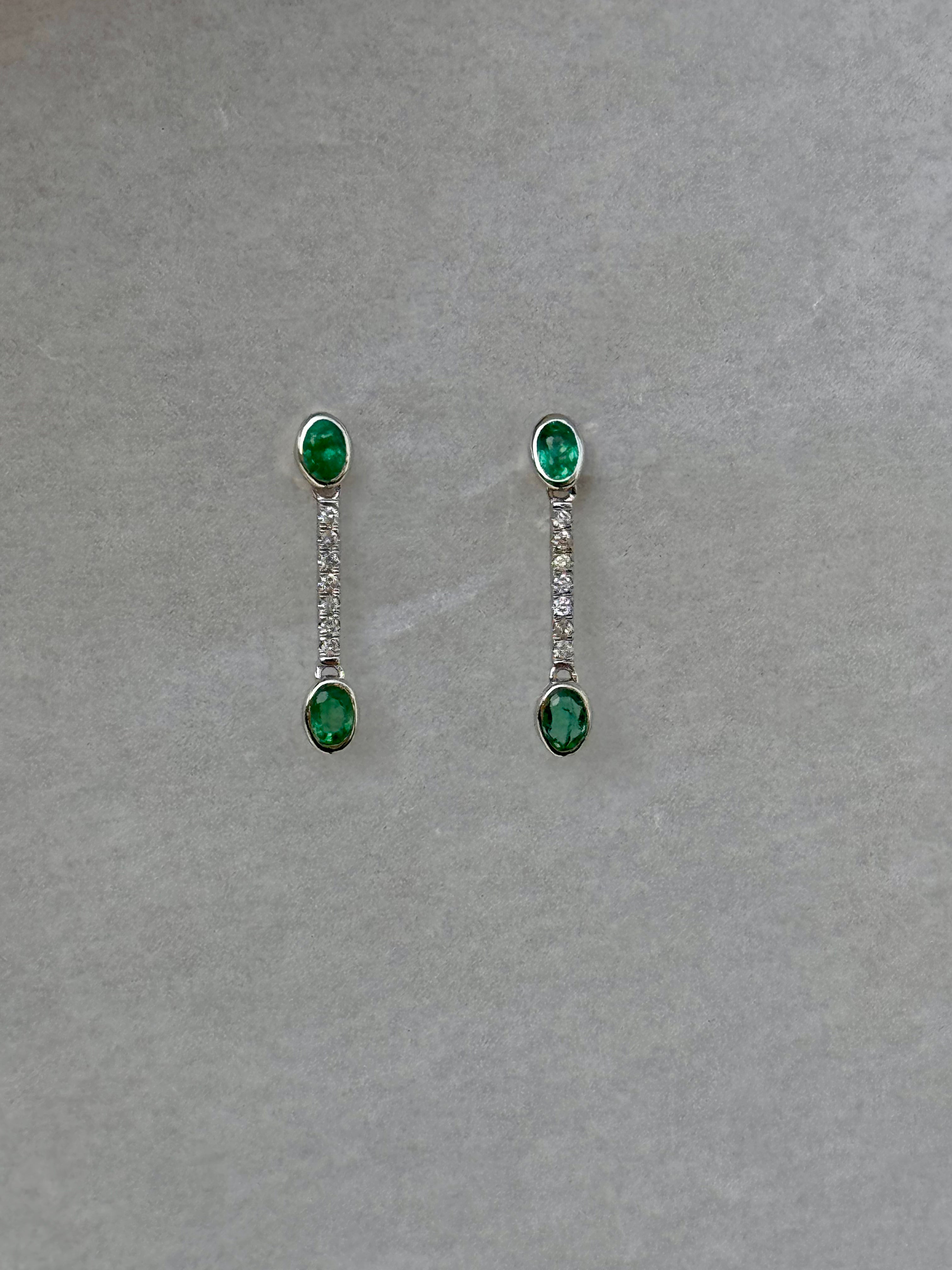 Odette - 18K White Gold Emerald & Diamond Small Earrings