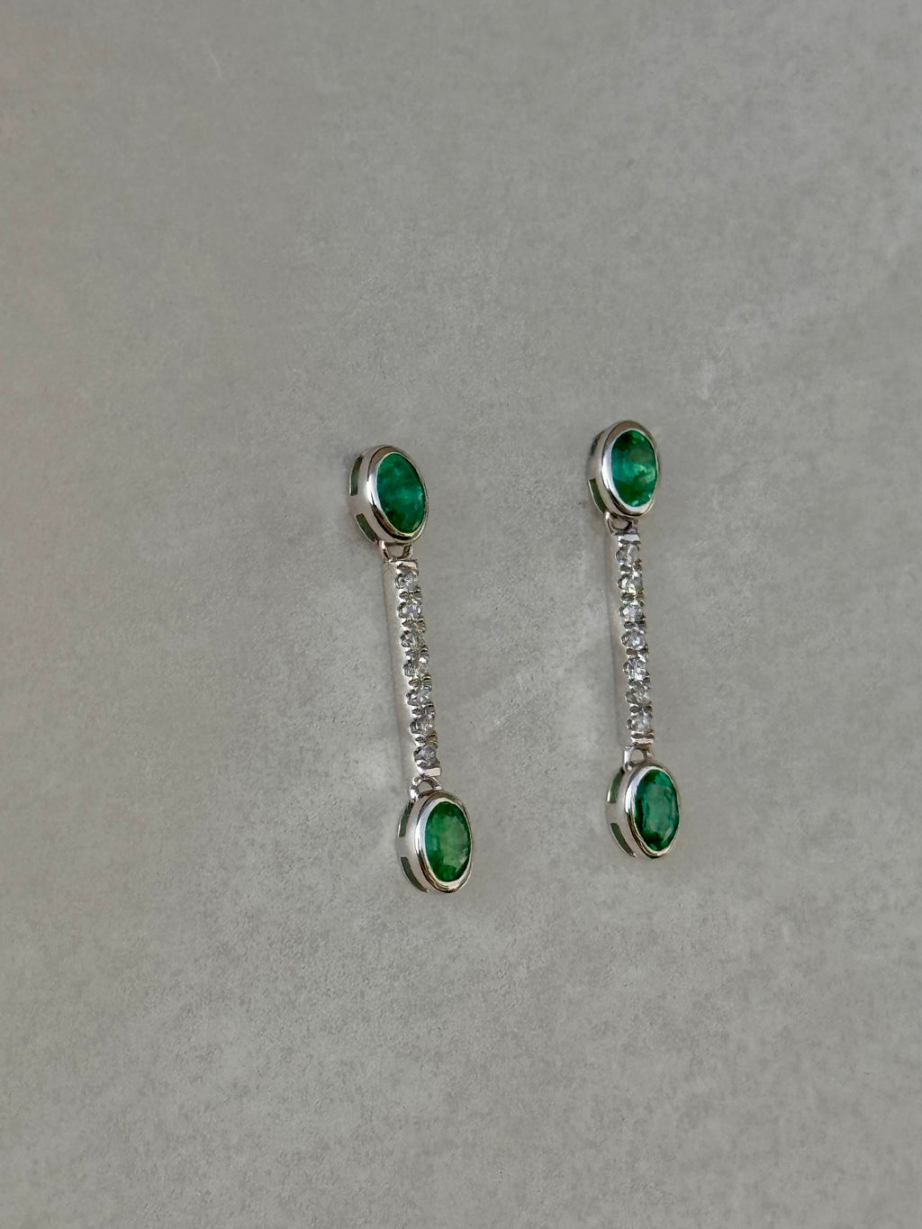 Odette - 18K White Gold Emerald & Diamond Small Earrings