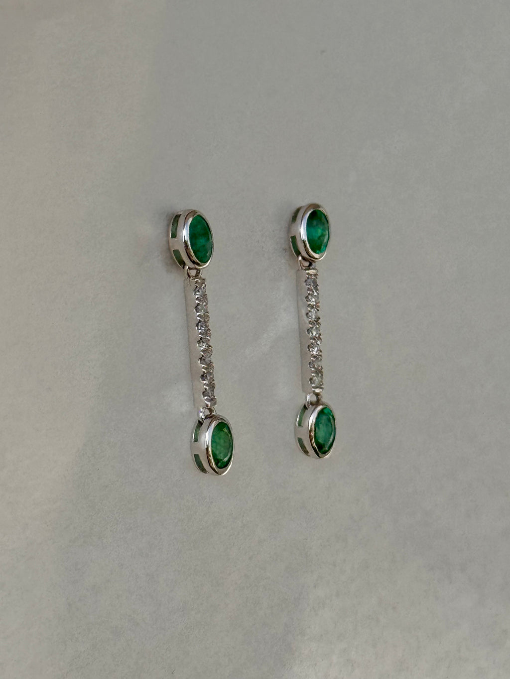 Odette - 18K White Gold Emerald & Diamond Small Earrings