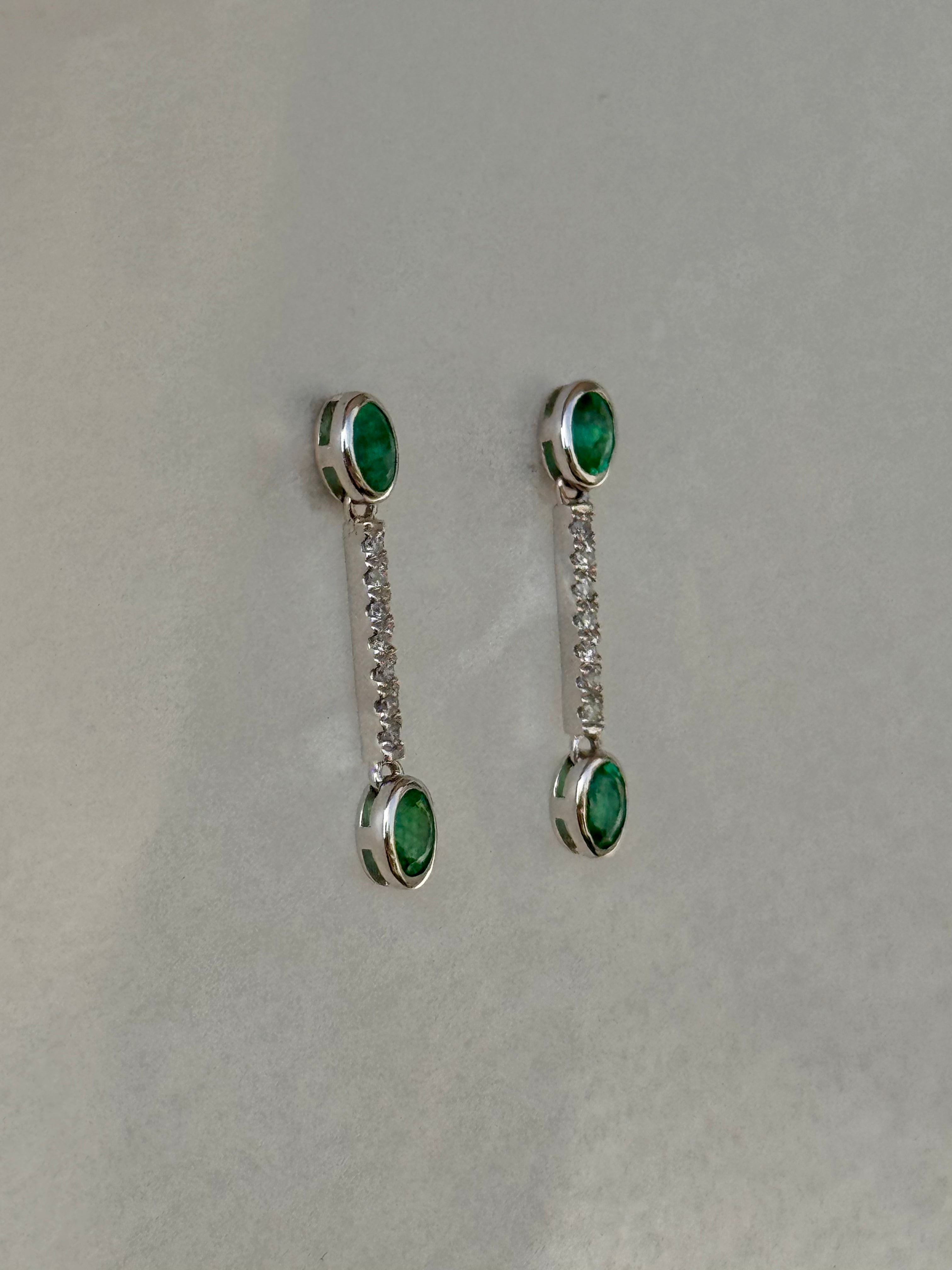 Odette - 18K White Gold Emerald & Diamond Small Earrings