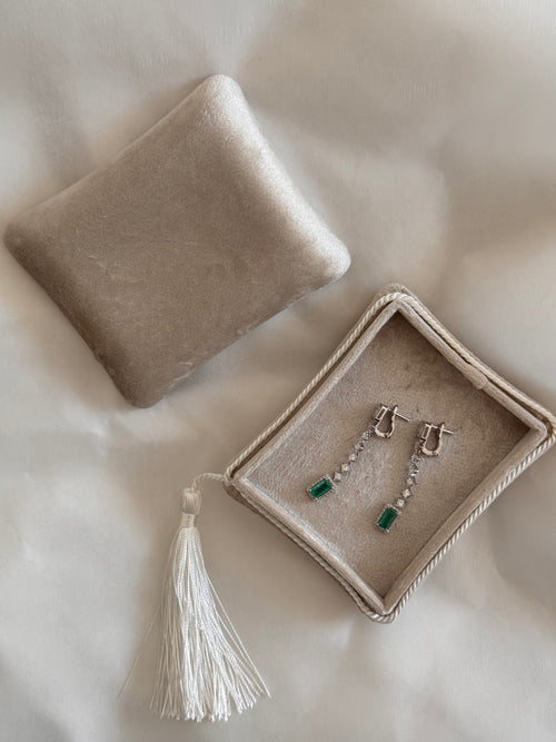 Isadora - Modern 18K White Gold Emerald & Diamond Long Drop Earrings