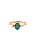 Ines - Vintage 18K Yellow Gold Oval Emerald & Diamond Trilogy Ring