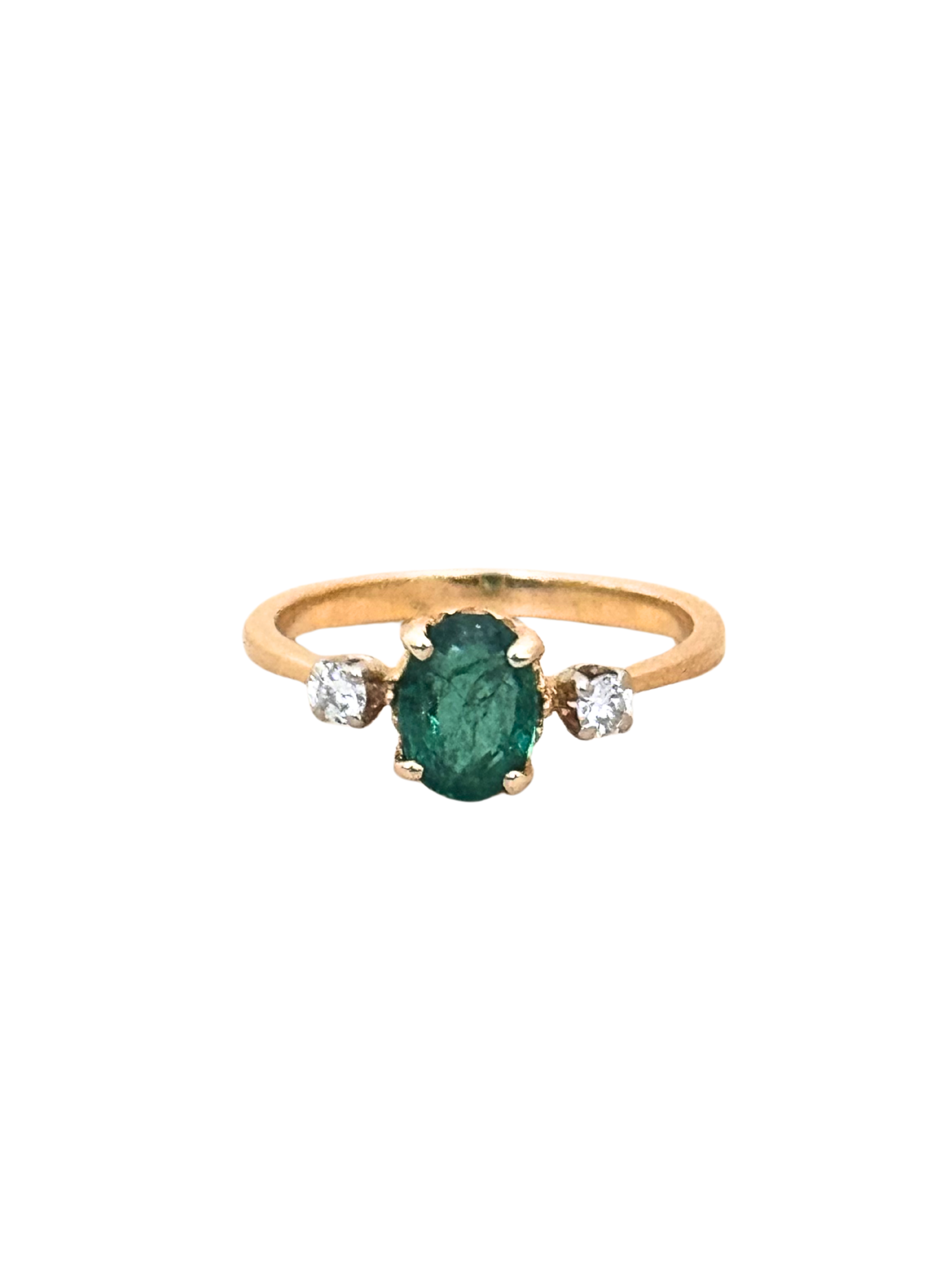 Ines - Vintage 18K Yellow Gold Oval Emerald & Diamond Trilogy Ring