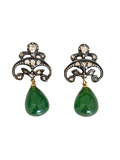 Constance - Antique 14K Gold & Silver Green Agate & Rose-Cut Diamond Drop Earrings