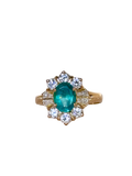 Léonie - Vintage 18K Yellow Gold Oval Emerald & Diamond Cluster Ring