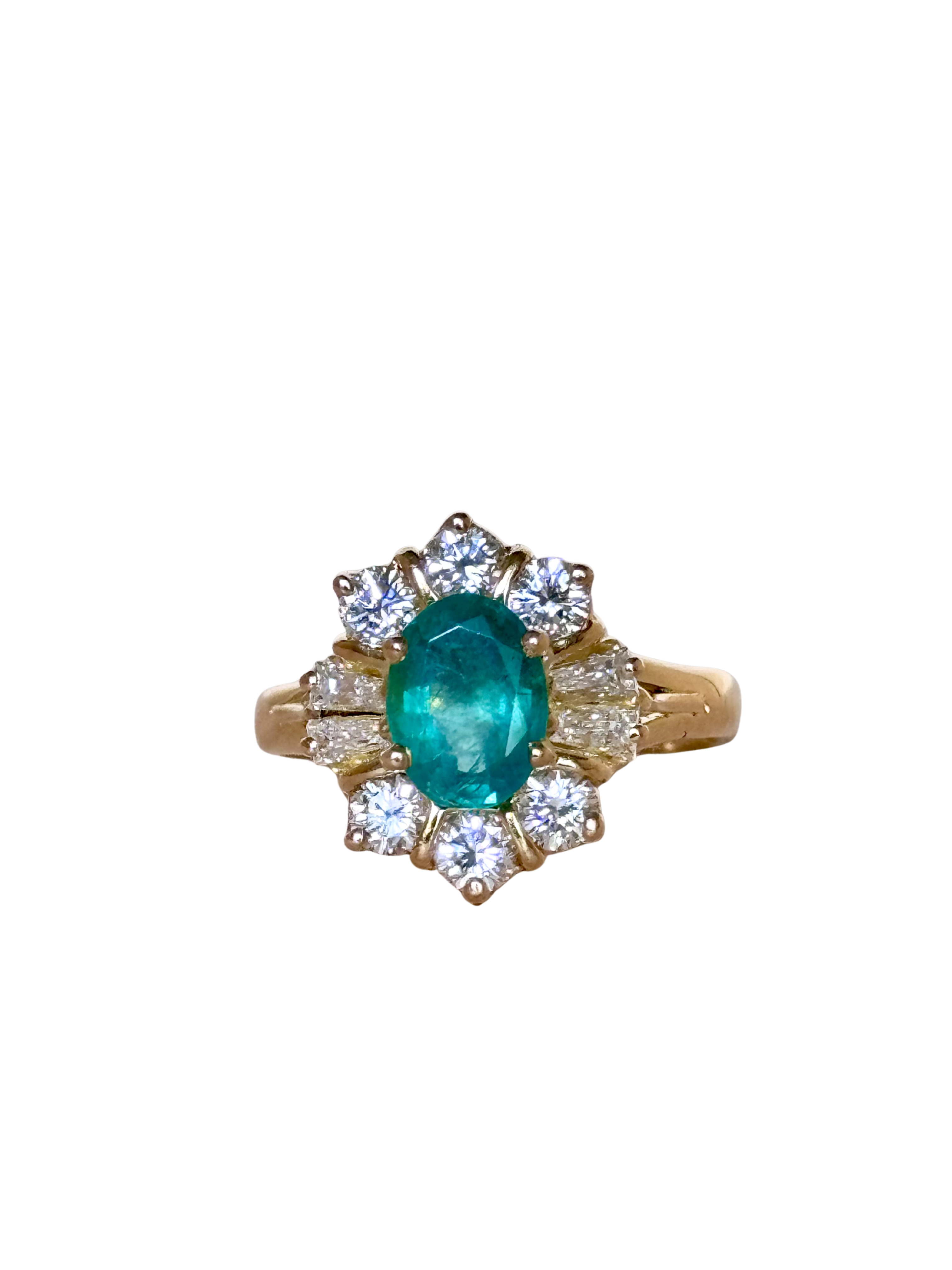 Léonie - Vintage 18K Yellow Gold Oval Emerald & Diamond Cluster Ring
