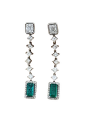 Isadora - Modern 18K White Gold Emerald & Diamond Long Drop Earrings