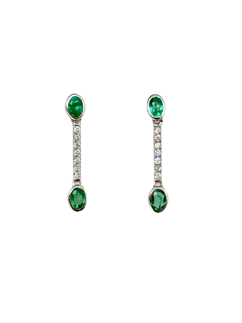 Odette - 18K White Gold Emerald & Diamond Small Earrings