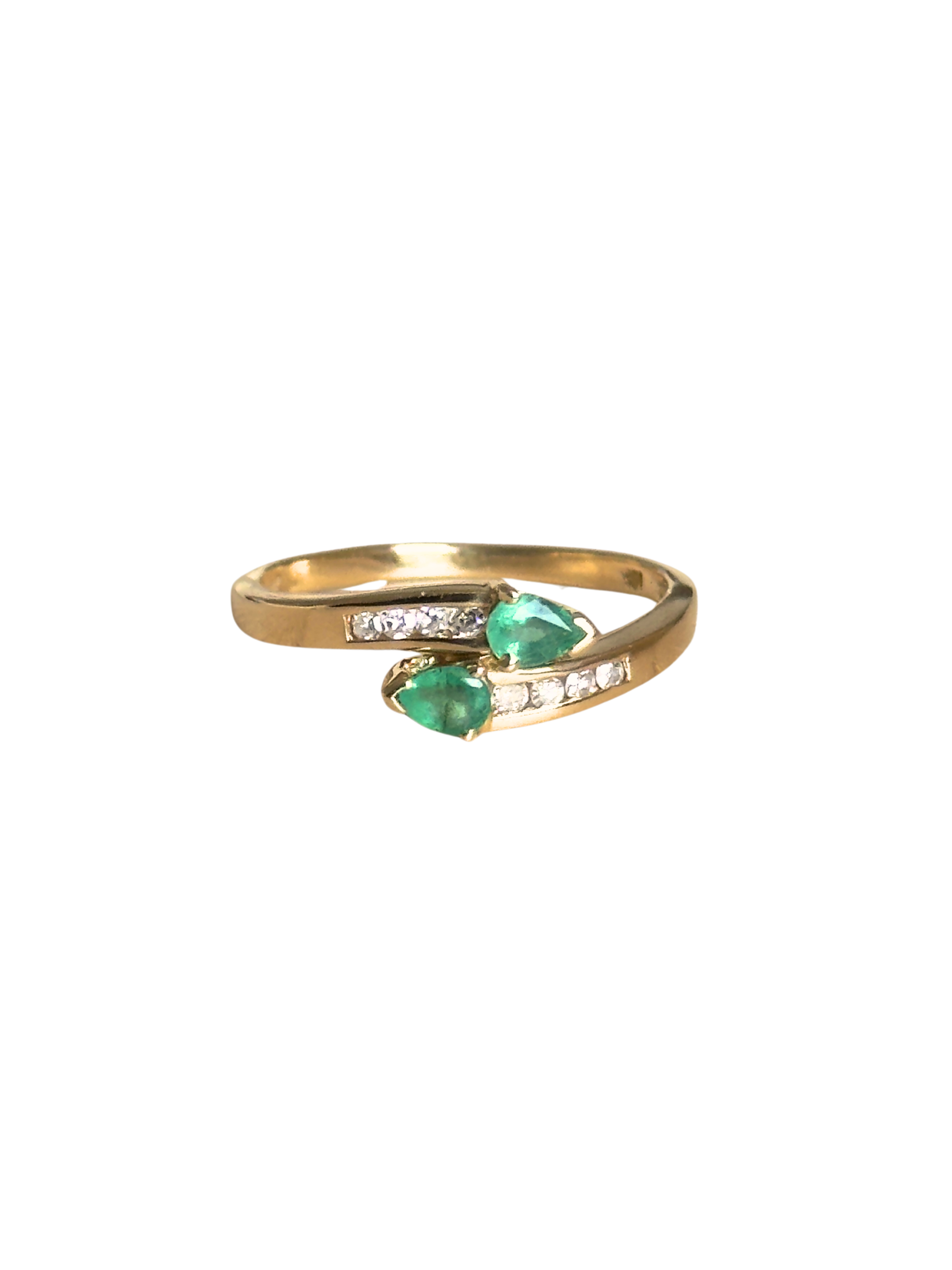 Livia - Vintage 18K Yellow Gold Toi et Moi Pear Emerald & Diamond Ring