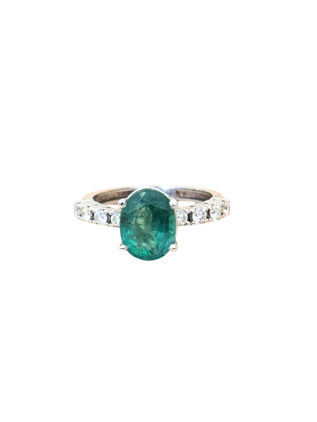 Vera - Modern 18K White Gold Oval Emerald & Diamond Solitaire Ring