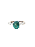 Vera - Modern 18K White Gold Oval Emerald & Diamond Solitaire Ring