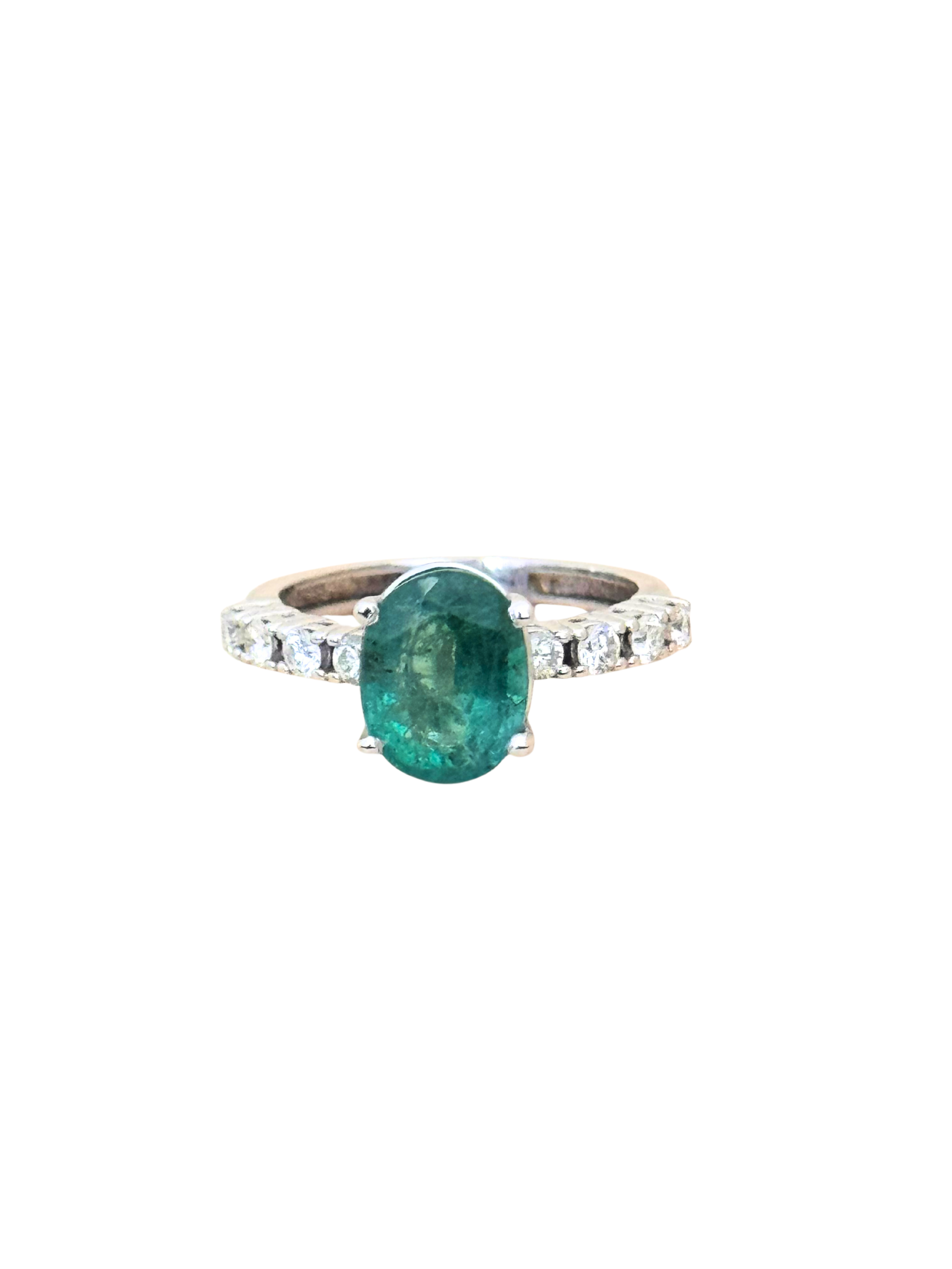 Vera - Modern 18K White Gold Oval Emerald & Diamond Solitaire Ring