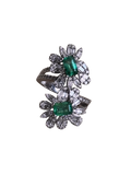 Aurora - 18K White Gold Modern Double Flower Emerald & Diamond Ring