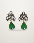 Constance - Antique 14K Gold & Silver Green Agate & Rose-Cut Diamond Drop Earrings