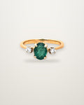 Ines - Vintage 18K Yellow Gold Oval Emerald & Diamond Trilogy Ring