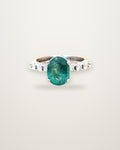 Vera - Modern 18K White Gold Oval Emerald & Diamond Solitaire Ring