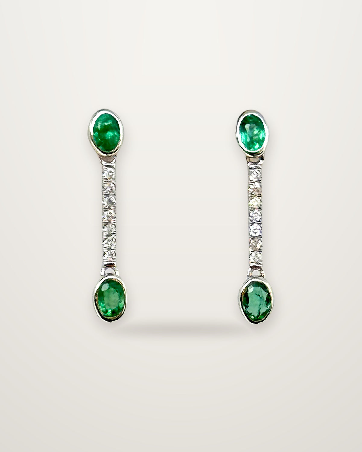 Odette - 18K White Gold Emerald & Diamond Small Earrings