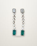 Isadora - Modern 18K White Gold Emerald & Diamond Long Drop Earrings