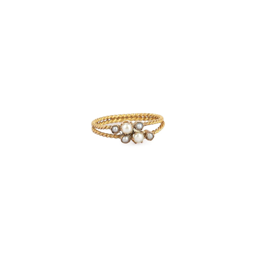 Alexandra – Antique 18K Gold Double Band Ring with Seed Pearls