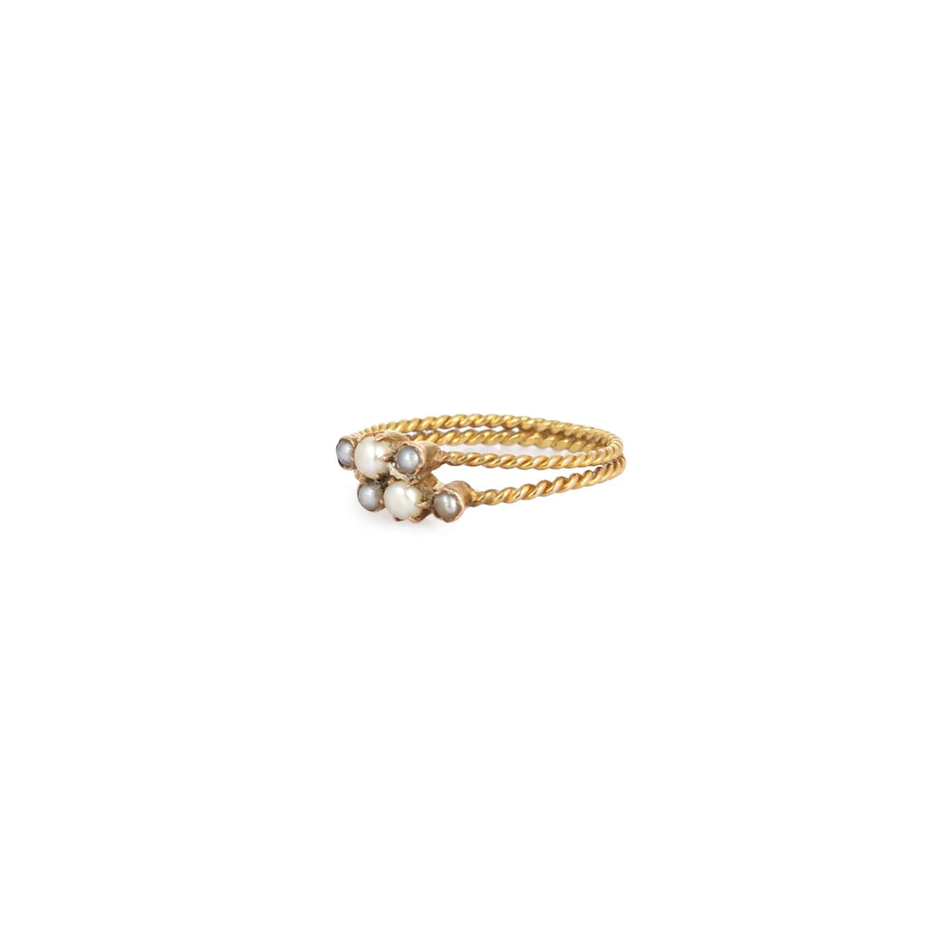 Alexandra – Antique 18K Gold Double Band Ring with Seed Pearls